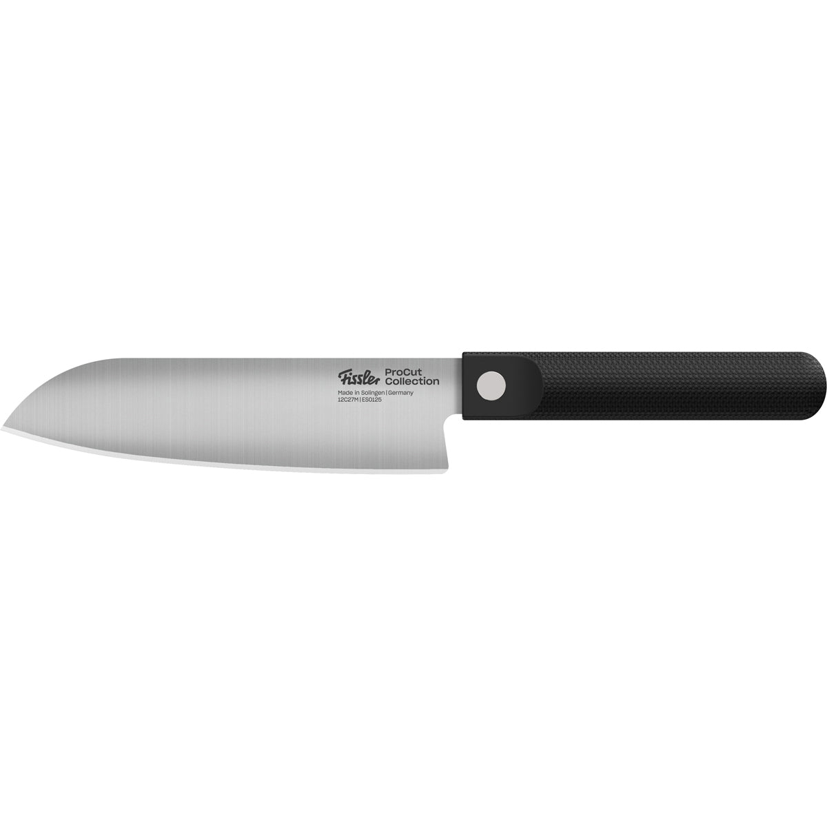 The Fissler ProCut 3-piece Kitchen Knife Set, featuring precision-forged stainless steel blades and ergonomically designed black textured handles, showcases the Fissler ProCut Collection logo on each blade. Exemplifying German engineering and the brand’s timeless commitment to quality since 1845, this set is presented against a white background.