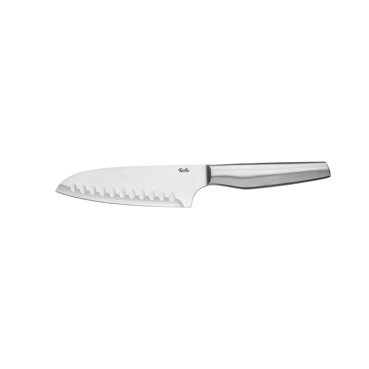 Fissler Essential® 12.4cm Santoku Knife with Ergonomic Handle and Precision Serrated Blade, presented on a white background.