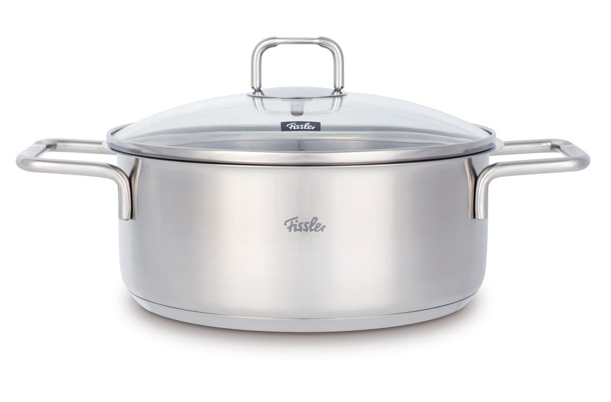 Fissler SatiTherm 5-tlg. Topf-Set: Edelstahl, Glasdeckel, zwei Griffe, Fissler Logo - langlebig, induktionsgeeignet, Made in Germany.