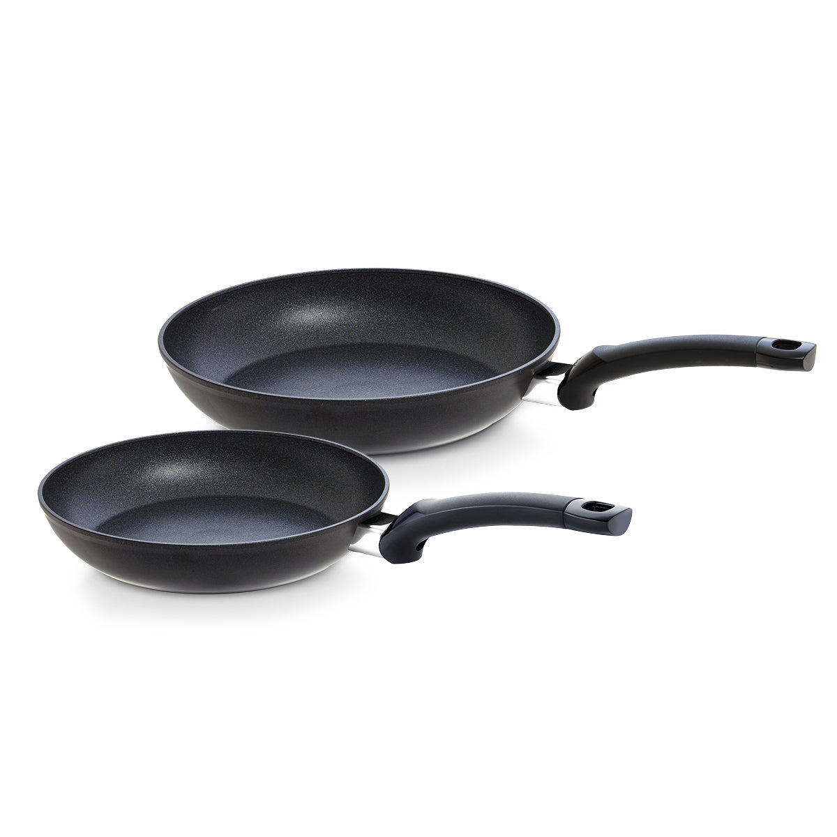 Fissler Adamant® Classic Pans (24 cm & 28 cm) - Premium non-stick pans, Made in Germany, side by side on a white background.