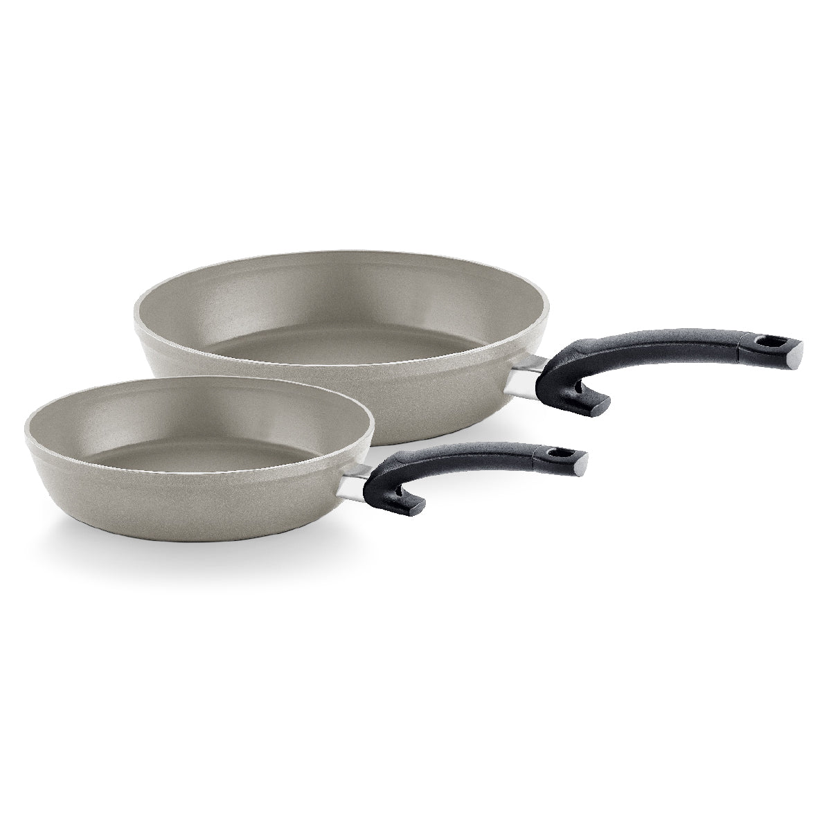 Fissler Ceratal® Comfort 2-piece set in gray, pans made in Germany (24/28 cm) with black handles, PFAS/PTFE-free coating.