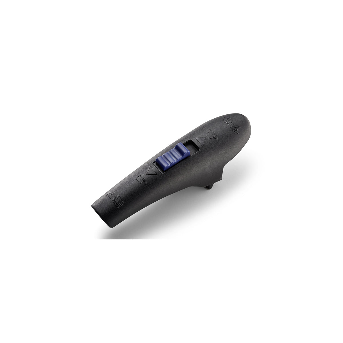 Fissler Blue Point control lever: black, with blue slider and embossed symbols. Modern, functional design on a white background.