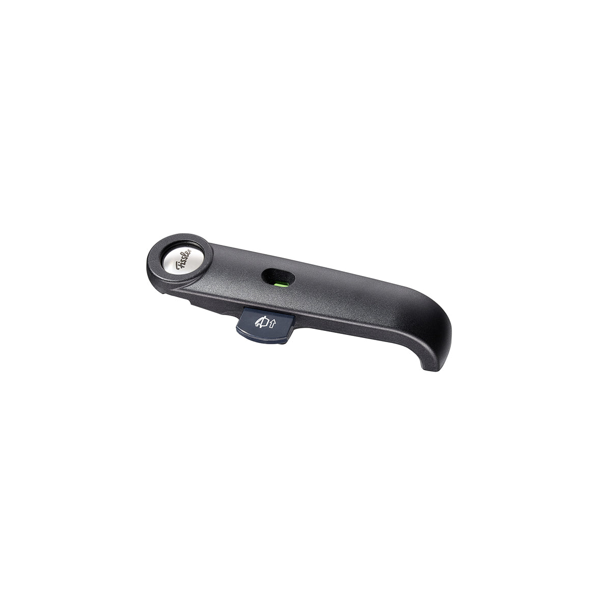 Vitavit® Premium Lid Handle by Fissler: elegant black-silver, curved handle, metal wheel, blue P4 label - Precision Made in Germany.