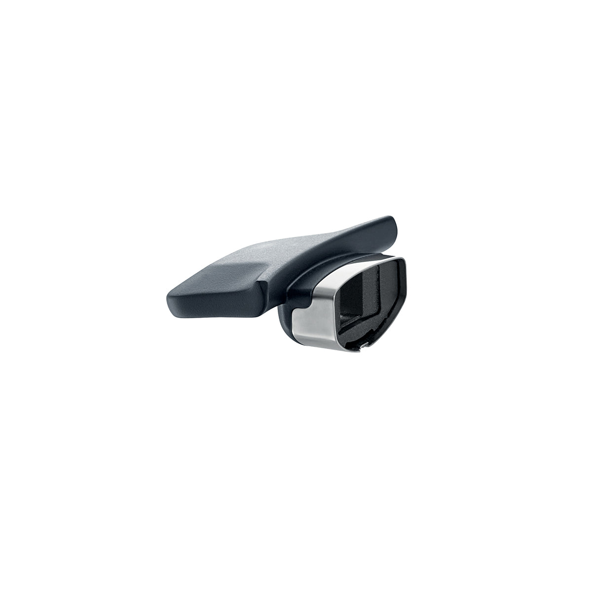 Moderner schwarz-silberner Metallhebel mit geschwungener Silhouette, entworfen für Fissler Vitavit® Premium 18 cm Drucktöpfe, auf weiß.