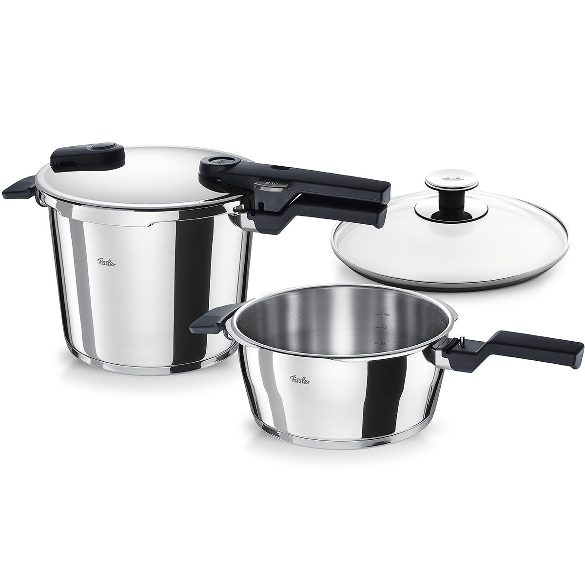 Experience German craftsmanship with the 3-piece Fissler Vitaquick® pressure cooker set in a timeless stainless steel design.