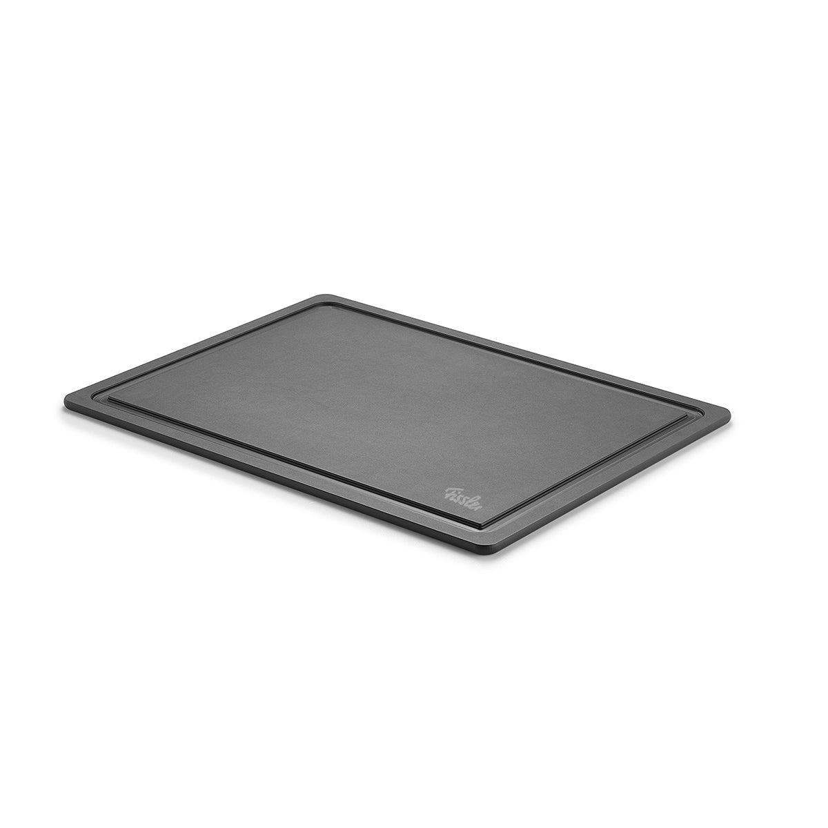 Fissler Cellulose Cutting Board, 34 x 25.5 cm, dark gray, antibacterial, knife-friendly, modern presentation on white.