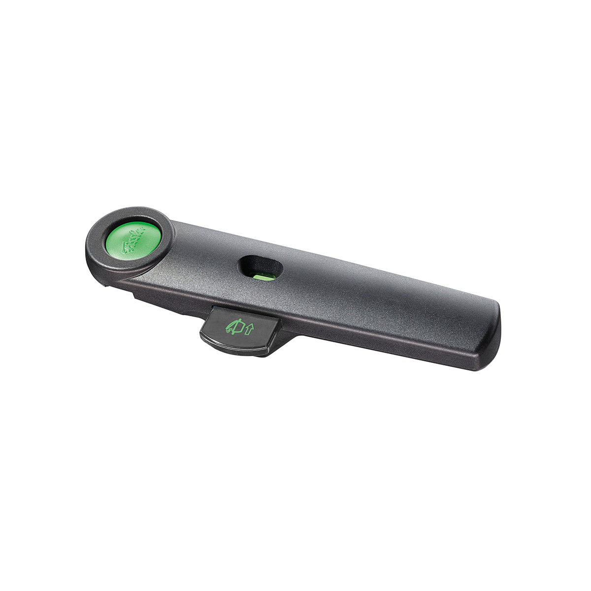 Der Fissler Vitaquick® Green Deckelstiel ist ein schwarzer und grüner Griff mit einem grünen Knopf, der für Präzision im Gebrauch von Kochgeschirr sorgt.