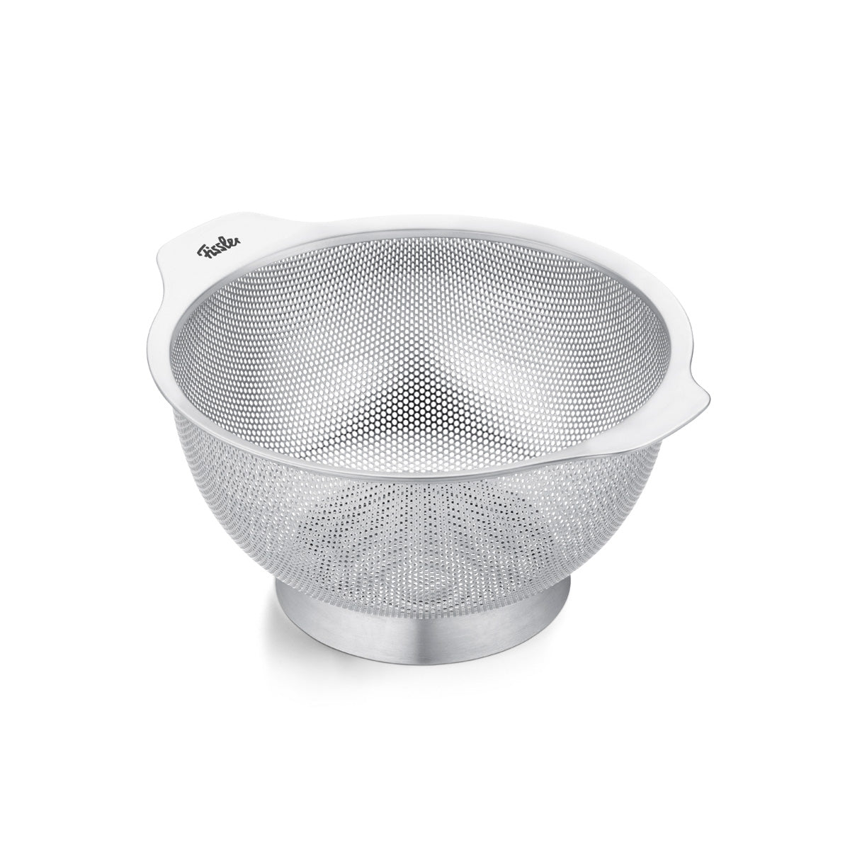 Fissler Essential® 24cm Stainless Steel Colander with two handles, wide base, and visible Fissler logo - Made in Germany.