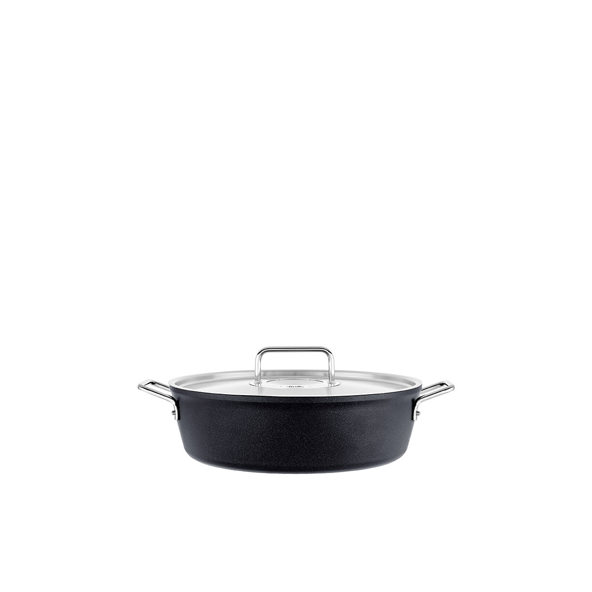Fissler Adamant® Casserole Pot, black, made in Germany, with Metal Lid and handles - modern precision on a white background.
