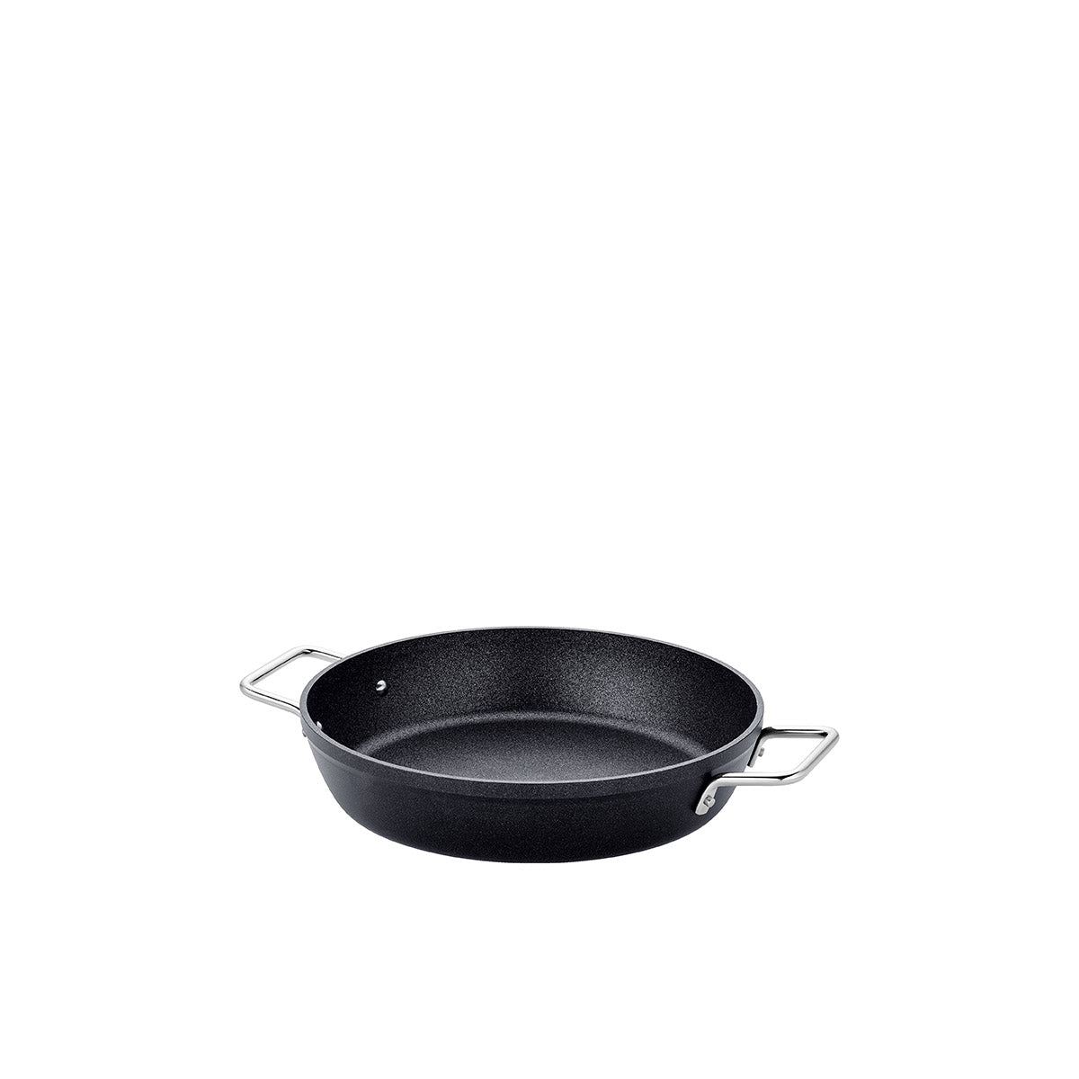 Fissler Adamant® Serving Pan, black, with two metal handles and non-stick coating. Precision-made in Germany for lasting quality.