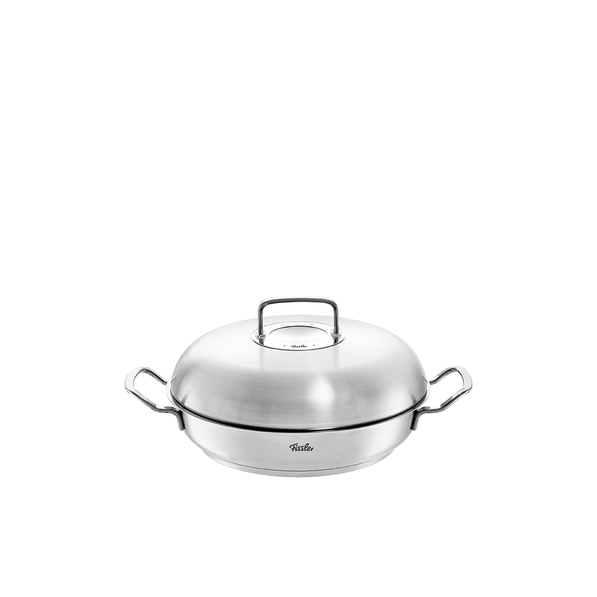 Original-Profi Collection® Serving Pan made of stainless steel with Novogrill®, high-rim lid, two handles. Timeless design, Made in Germany.