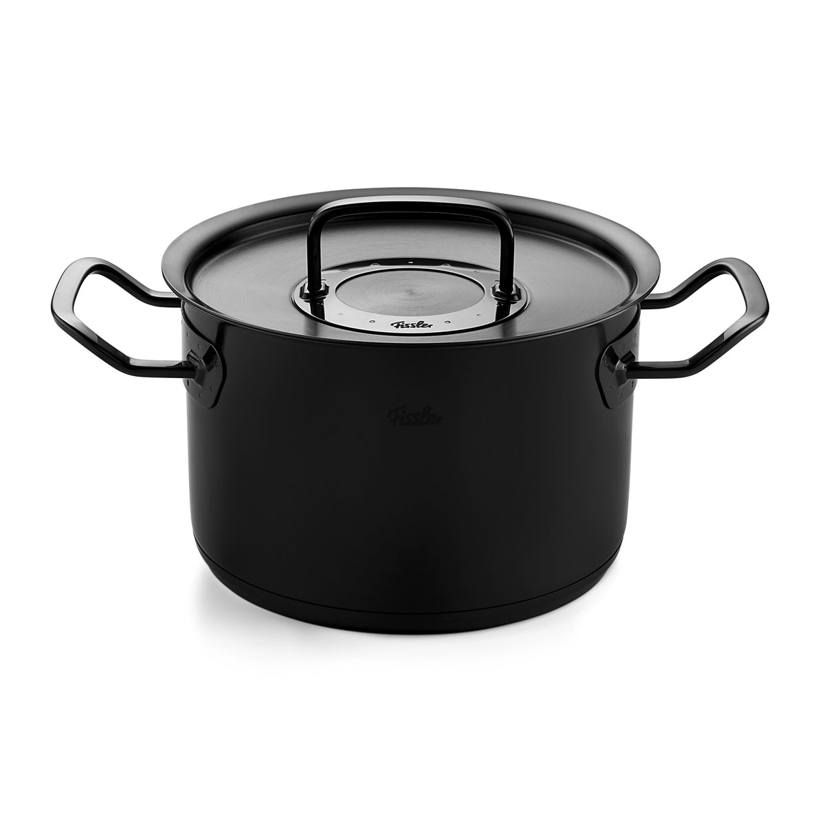 Fissler Original-Profi Collection® Shadowline Topf in schwarz mit Deckel und Seitengriffen, High-Tech-PVD-Beschichtung, Made in Germany.