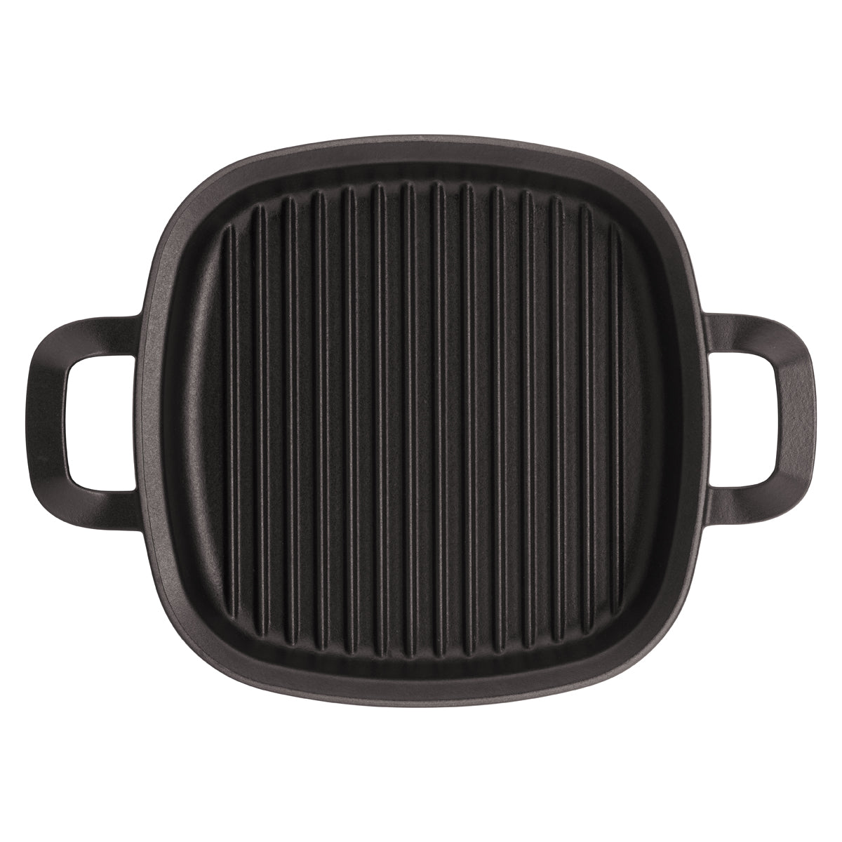 Fissler Original-Profi Collection® Cast Iron Grill Pan, 26x26cm, Black, with Grates and Two Handles, Top View.