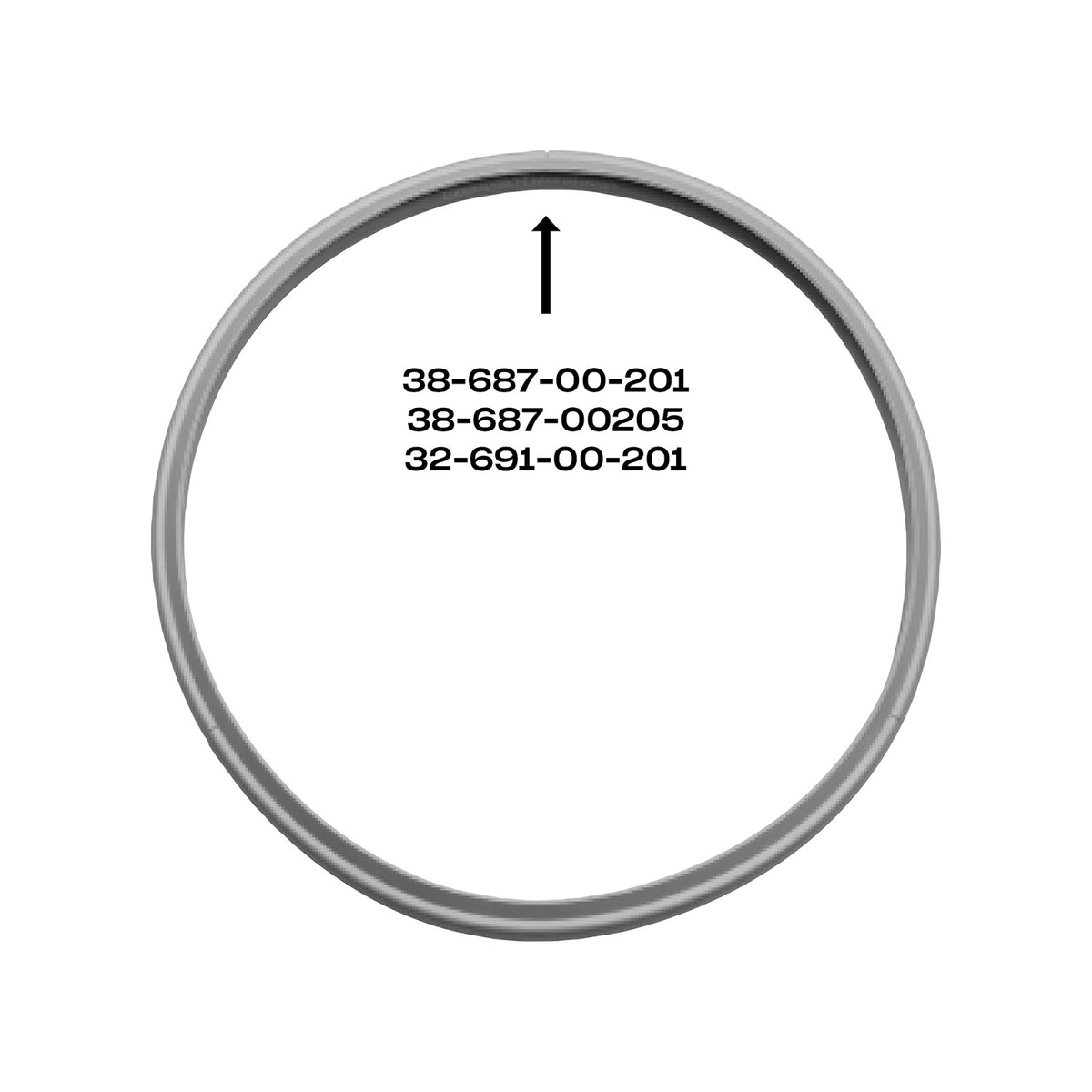 Premium Fissler Dichtungsring 26 cm in grau, für Schnellkochtöpfe vor 2010. Schwarzer Pfeil mit Modellnummern unten. Hergestellt in Deutschland.