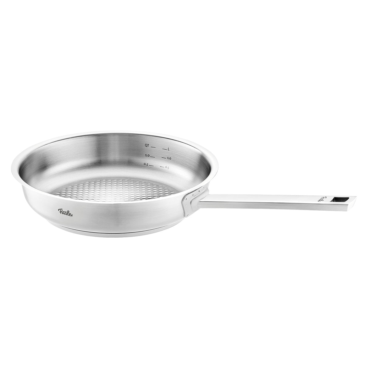 Fissler Original-Profi Collection® 4-piece stainless steel Cookware Set, precision-made in Germany, on a white background.