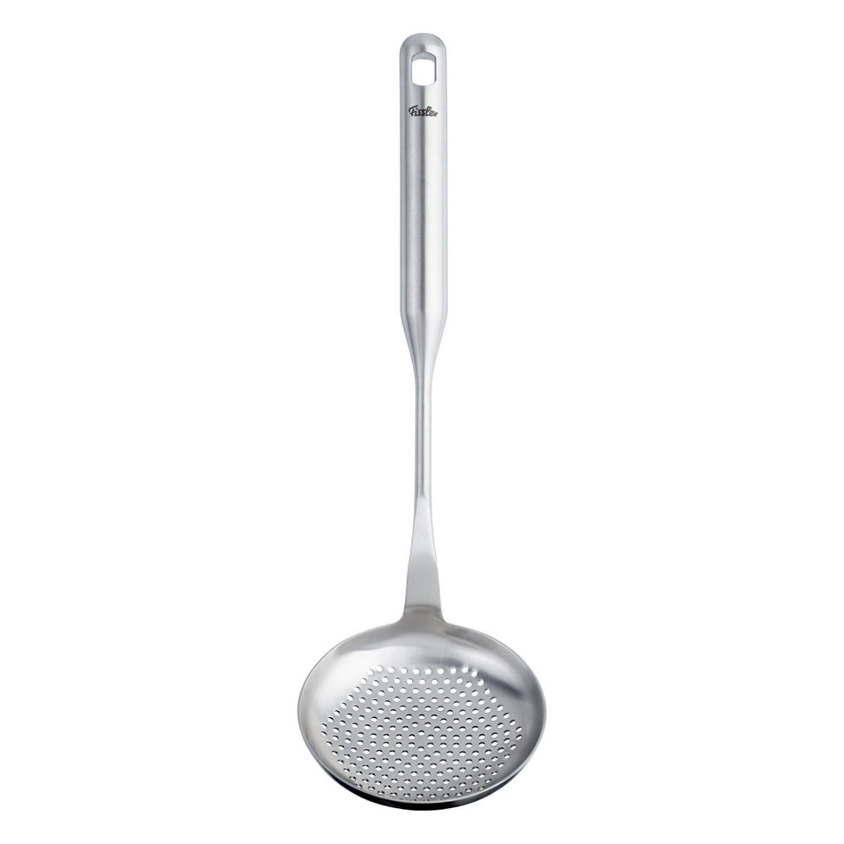 Fissler Essential® Schaumlöffel - präzisionsgefertigter Edelstahl-Schaumlöffel mit langem Stiel und moderner, gelochter Schale. Hergestellt in Deutschland.