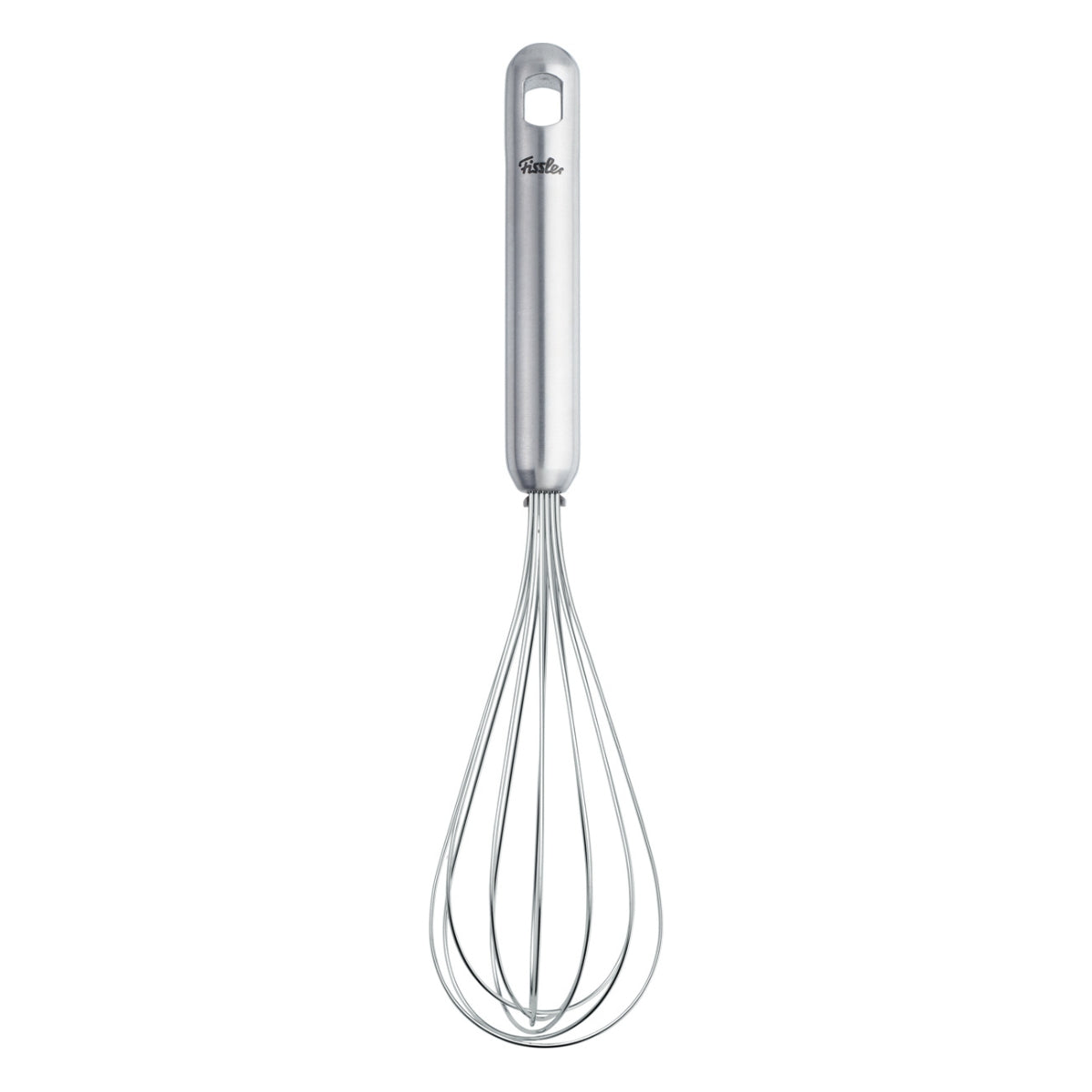 Fissler Essential® Becherbesen-Präzisionsschneebesen aus Edelstahl mit langem Griff, modernes Design, auf weißem Grund.