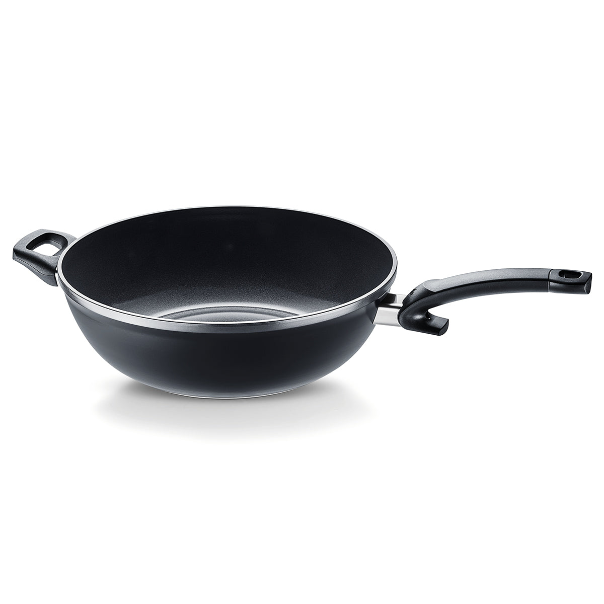 Fissler Ceratal® Wok Orbit Black Glossy Non-Stick Wok, Flat Base, Ergonomic Handles, Precision Made in Germany.